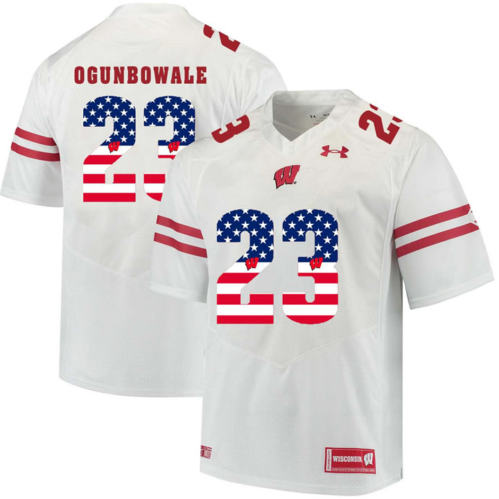 Wisconsin Badgers 23 Dare Ogunbowale White USA Flag College Football Jersey Dyin