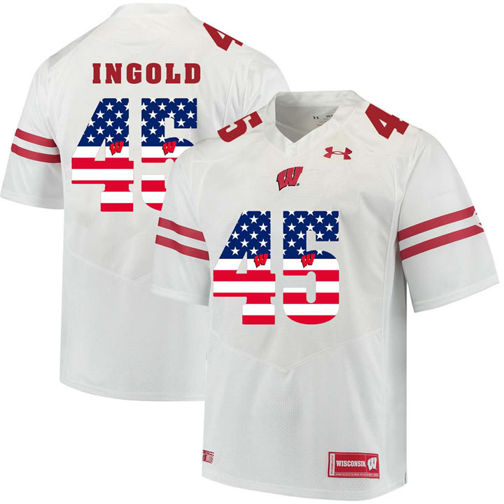 Wisconsin Badgers 45 Alec Ingold White USA Flag College Football Jersey Dyin