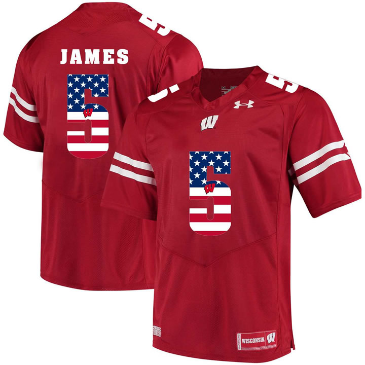 Wisconsin Badgers 5 Chris James Red USA Flag College Football Jersey Dyin