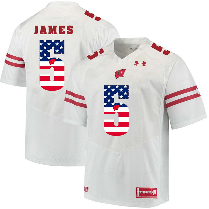 Wisconsin Badgers 5 Chris James White USA Flag College Football Jersey Dyin
