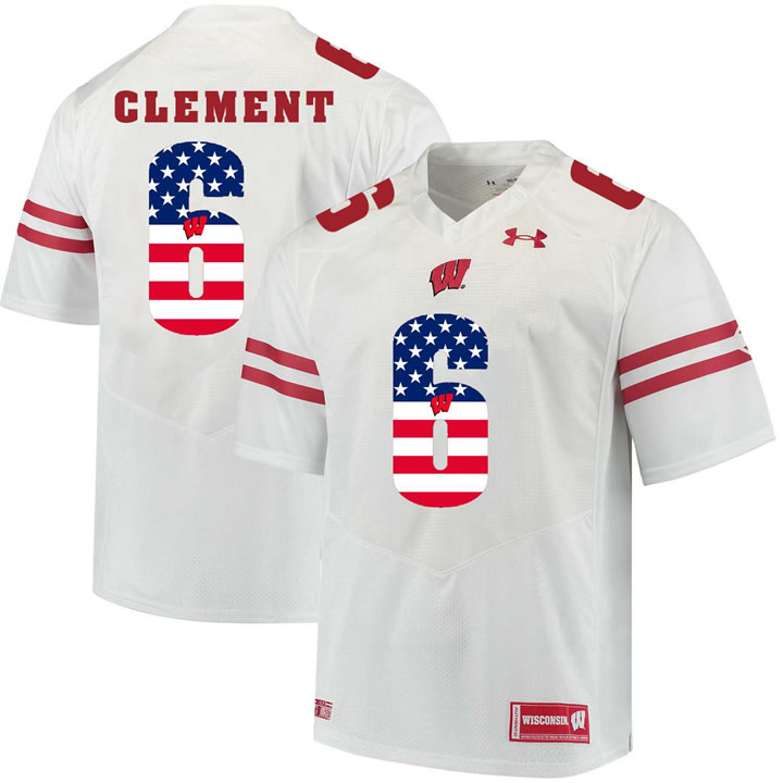 Wisconsin Badgers 6 Corey Clement White USA Flag College Football Jersey Dyin