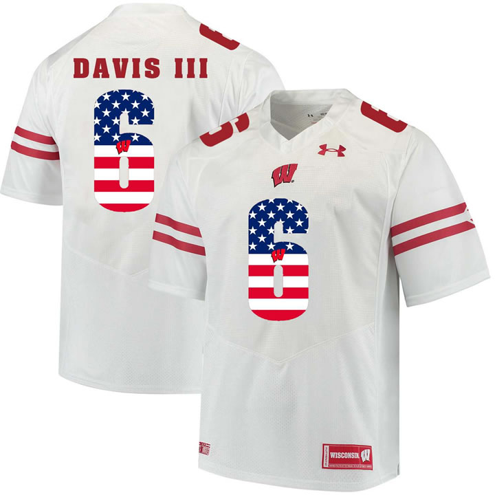 Wisconsin Badgers 6 Danny Davis III White USA Flag College Football Jersey Dyin