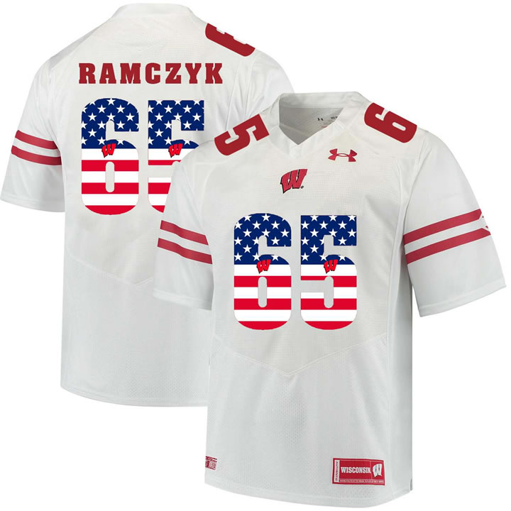 Wisconsin Badgers 65 Ryan Ramczyk White USA Flag College Football Jersey Dyin