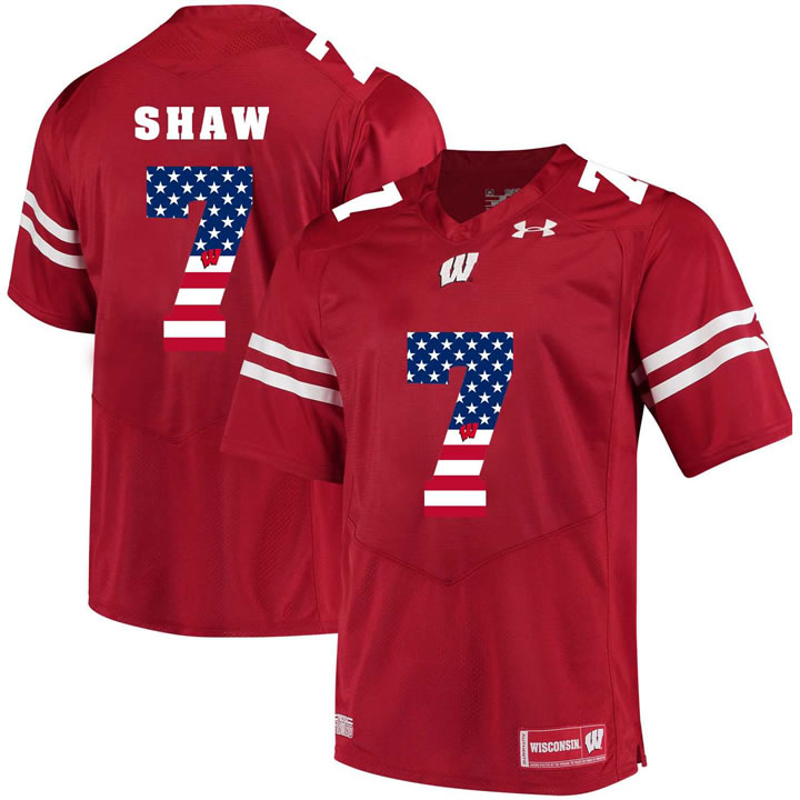 Wisconsin Badgers 7 Bradrick Shaw Red USA Flag College Football Jersey Dyin