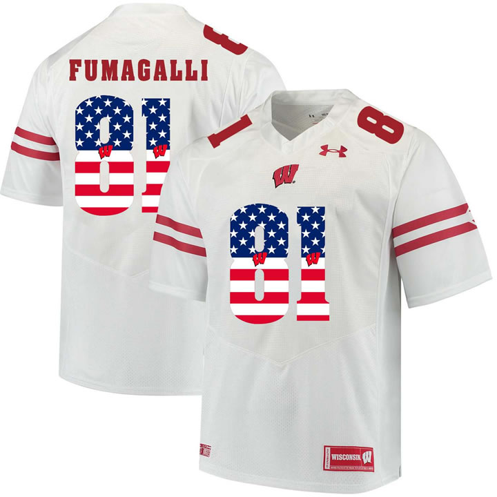 Wisconsin Badgers 81 Troy Fumagalli White USA Flag College Football Jersey Dyin