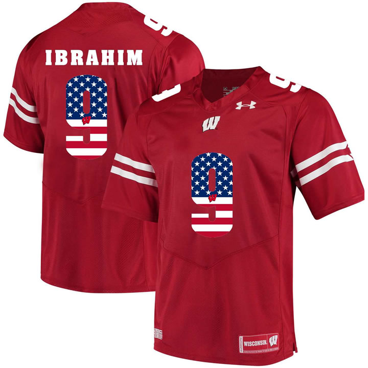 Wisconsin Badgers 9 Rachid Ibrahim Red USA Flag College Football Jersey Dyin