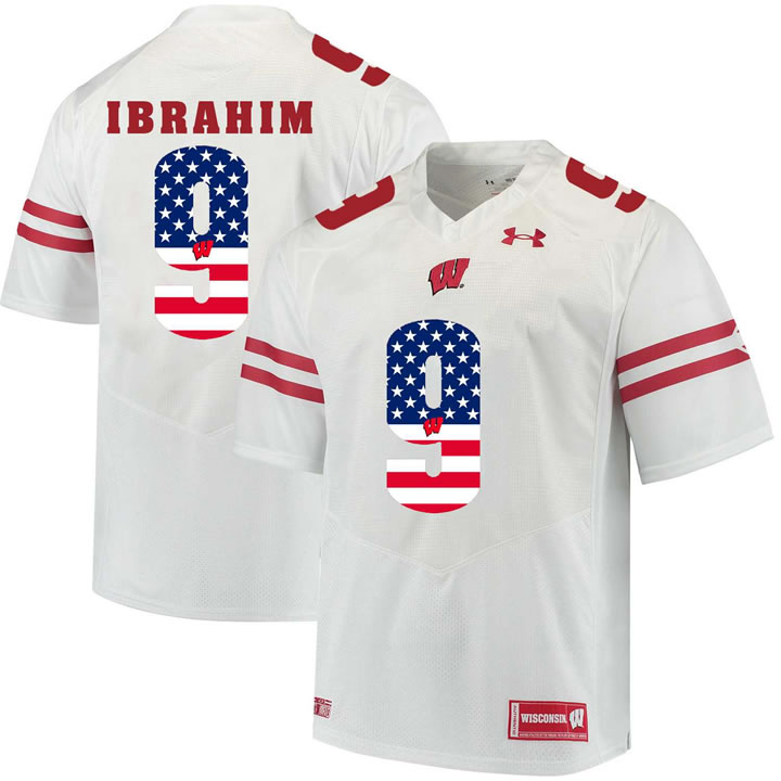 Wisconsin Badgers 9 Rachid Ibrahim White USA Flag College Football Jersey Dyin