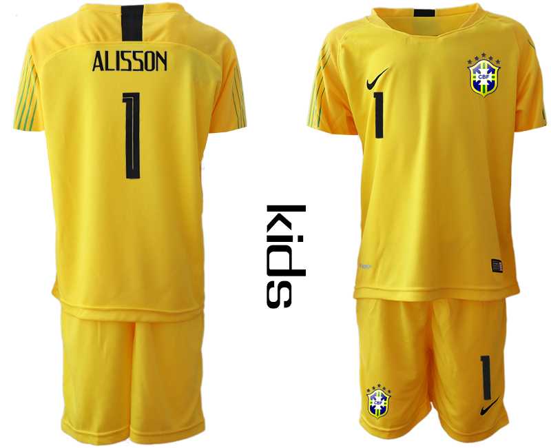 Youth 2019-20 Brazil 1 ALISSON Yellow Goalkeeper Soccer Jersey