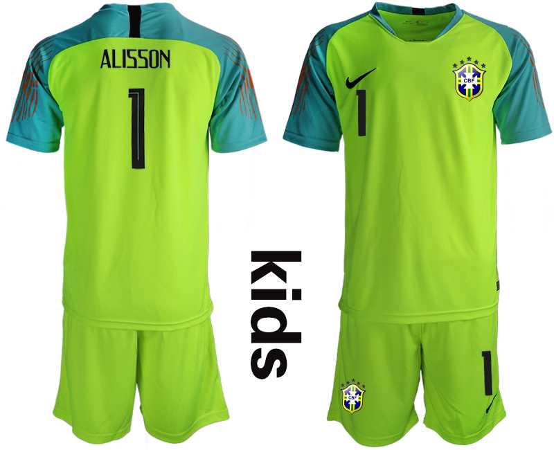 Youth 2019-20 Brazil Fluorescent Green 1 ALISSON Goalkeeper Soccer Jersey