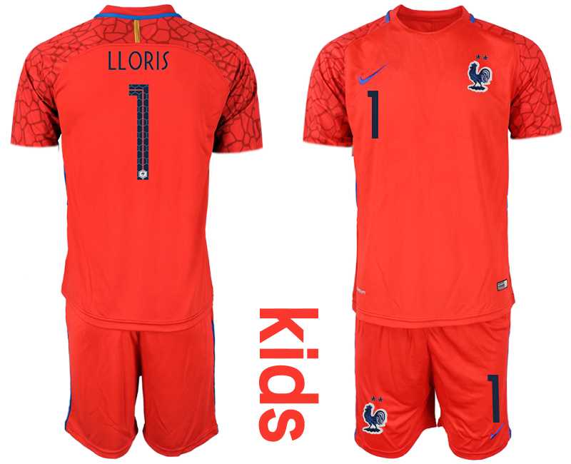 Youth 2019-20 France 1 LLORIS Red Goalkeeper Soccer Jersey