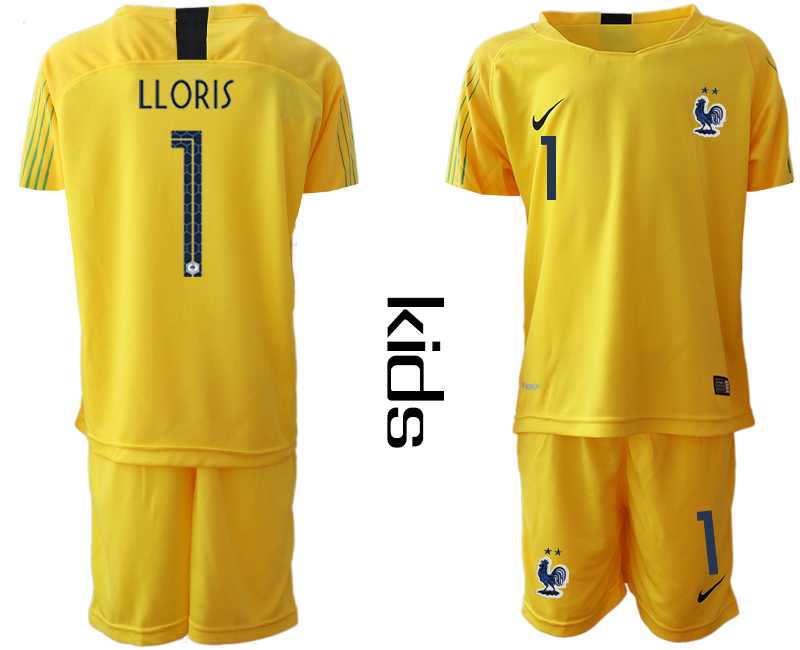 Youth 2019-20 France 1 LLORIS Yellow Goalkeeper Soccer Jersey