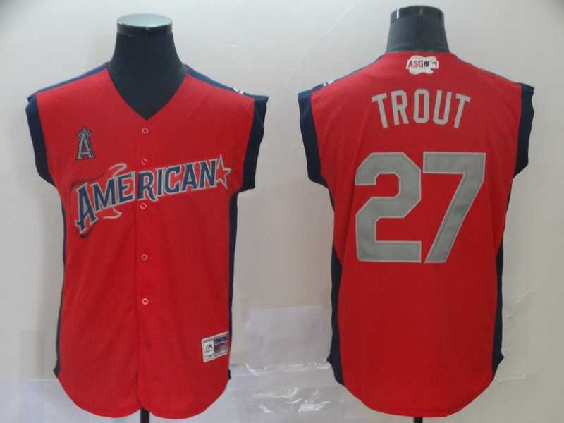 American League 27 Mike Trout Red 2019 MLB All Star Game Workout Player Jersey