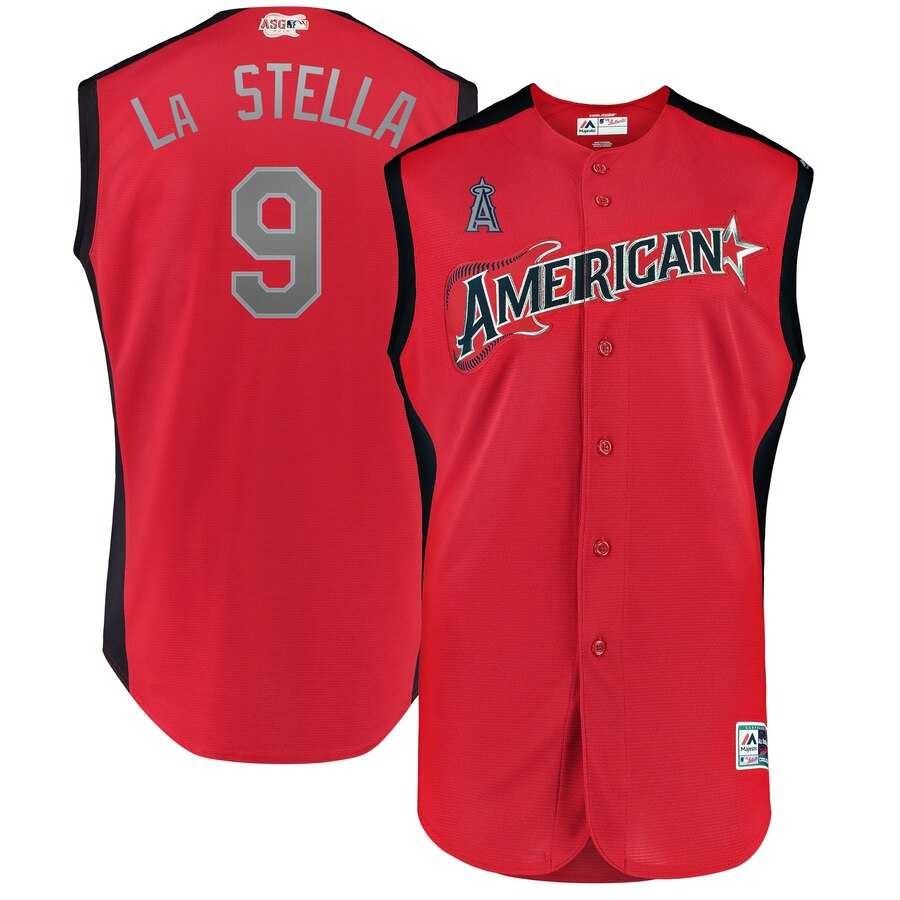 American League 9 Tommy La Stella Red 2019 MLB All Star Game Workout Player Jersey Dzhi