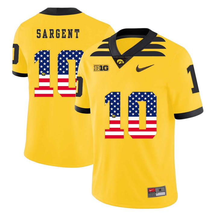 Iowa Hawkeyes 10 Mekhi Sargent Yellow USA Flag College Football Jersey Dyin
