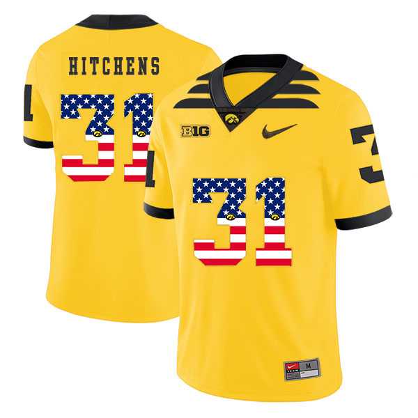 Iowa Hawkeyes 31 Anthony Hitchens Yellow USA Flag College Football Jersey Dyin