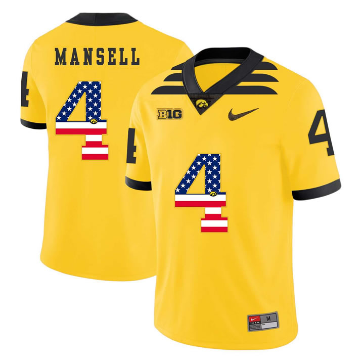 Iowa Hawkeyes 4 Peyton Mansell Yellow USA Flag College Football Jersey Dyin