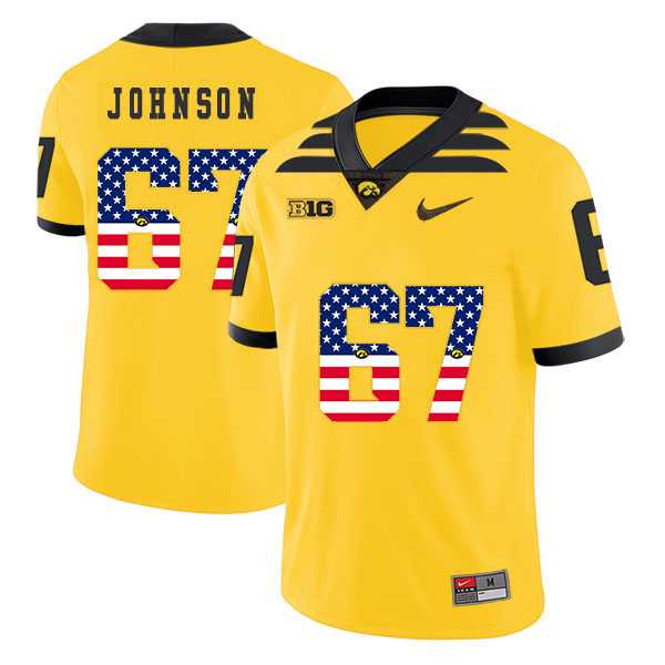 Iowa Hawkeyes 67 Jaleel Johnson Yellow USA Flag College Football Jersey Dyin