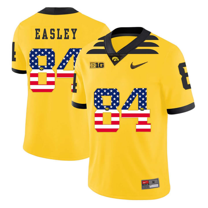 Iowa Hawkeyes 84 Nick Easley Yellow USA Flag College Football Jersey Dyin