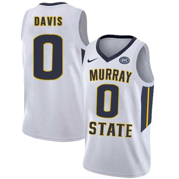 Murray State Racers 0 Mike Davis White College Basketball Jersey Dzhi