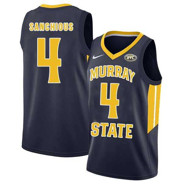 Murray State Racers 4 Brion Sanchious Navy College Basketball Jersey Dzhi