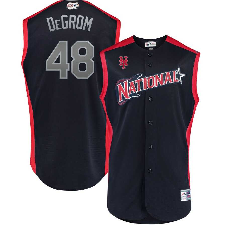 National League 48 Jacob deGrom Navy 2019 MLB All Star Game Workout Player Jersey Dzhi