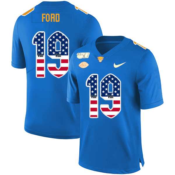 Pittsburgh Panthers 19 Dontez Ford Blue USA Flag 150th Anniversary Patch Nike College Football Jersey Dyin