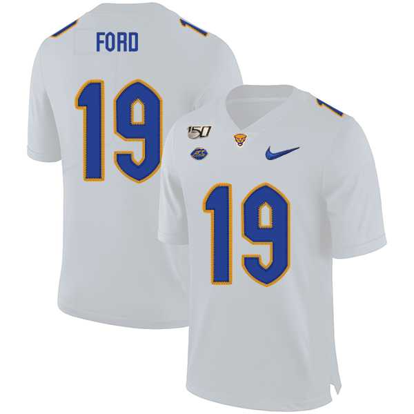 Pittsburgh Panthers 19 Dontez Ford White 150th Anniversary Patch Nike College Football Jersey Dzhi