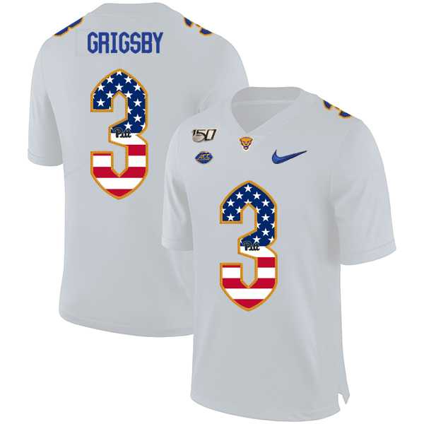Pittsburgh Panthers 3 Nicholas Grigsby White USA Flag 150th Anniversary Patch Nike College Football Jersey Dyin