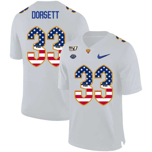 Pittsburgh Panthers 33 Tony Dorsett White USA Flag 150th Anniversary Patch Nike College Football Jersey Dyin
