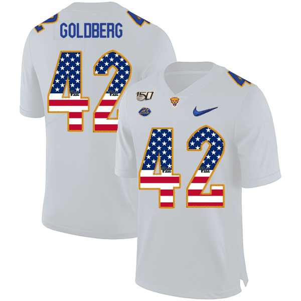 Pittsburgh Panthers 42 Marshall Goldberg White USA Flag 150th Anniversary Patch Nike College Football Jersey Dyin