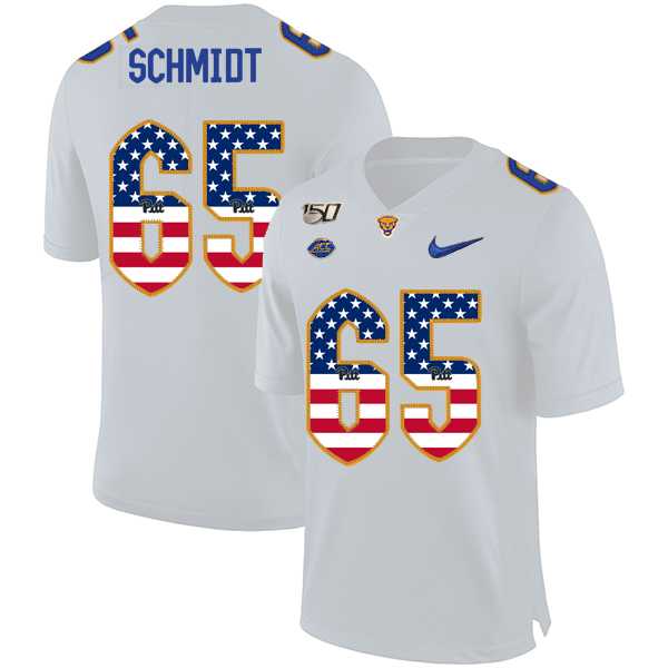 Pittsburgh Panthers 65 Joe Schmidt White USA Flag 150th Anniversary Patch Nike College Football Jersey Dyin