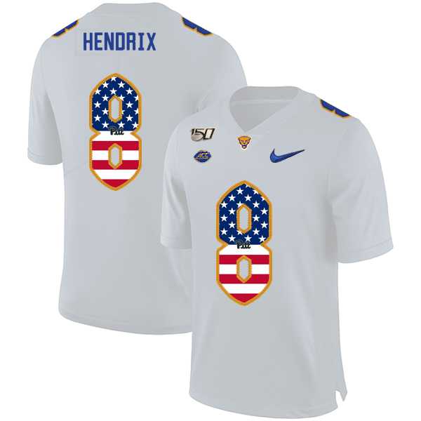 Pittsburgh Panthers 8 Dewayne Hendrix White USA Flag 150th Anniversary Patch Nike College Football Jersey Dyin