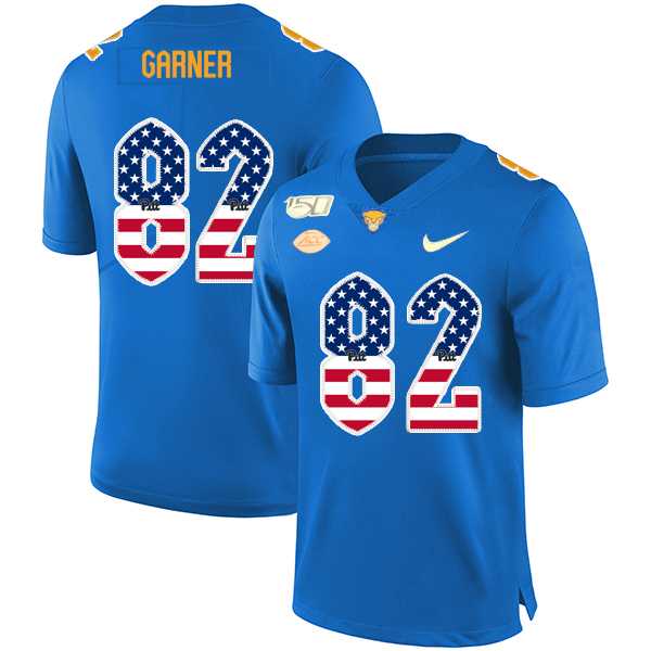 Pittsburgh Panthers 82 Manasseh Garner Blue USA Flag 150th Anniversary Patch Nike College Football Jersey Dyin