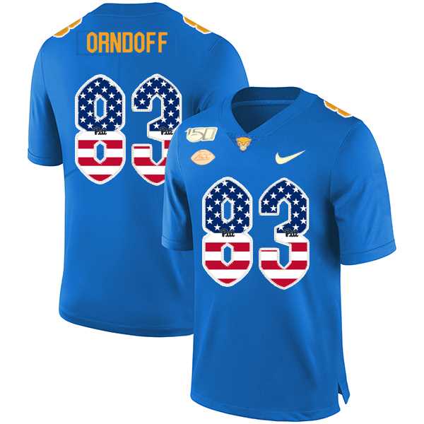 Pittsburgh Panthers 83 Scott Orndoff Blue USA Flag 150th Anniversary Patch Nike College Football Jersey Dyin