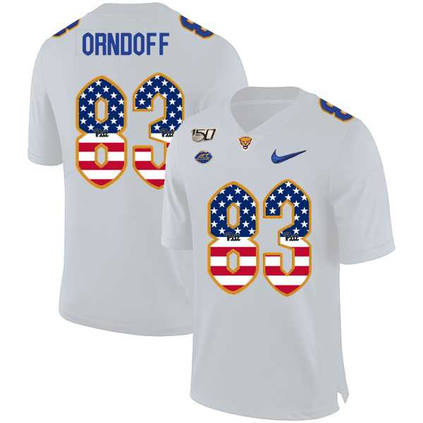 Pittsburgh Panthers 83 Scott Orndoff White USA Flag 150th Anniversary Patch Nike College Football Jersey Dyin