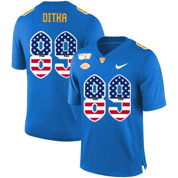 Pittsburgh Panthers 89 Mike Ditka Blue USA Flag 150th Anniversary Patch Nike College Football Jersey Dyin