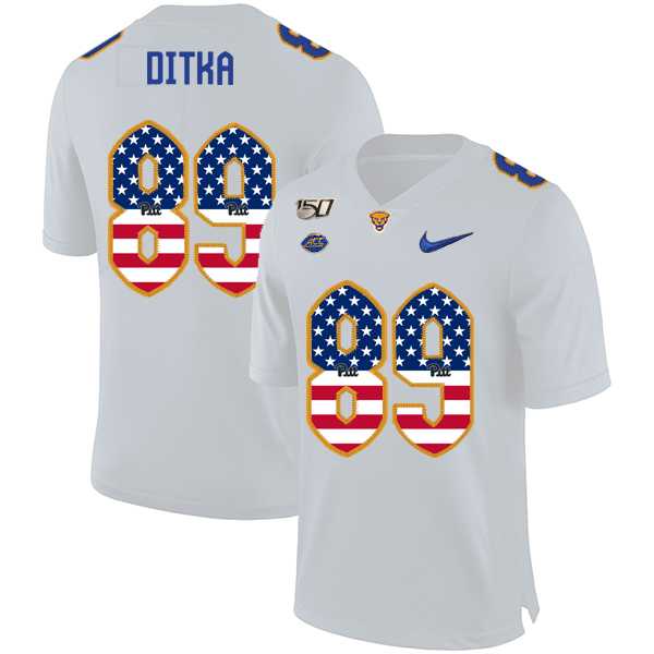 Pittsburgh Panthers 89 Mike Ditka White USA Flag 150th Anniversary Patch Nike College Football Jersey Dyin