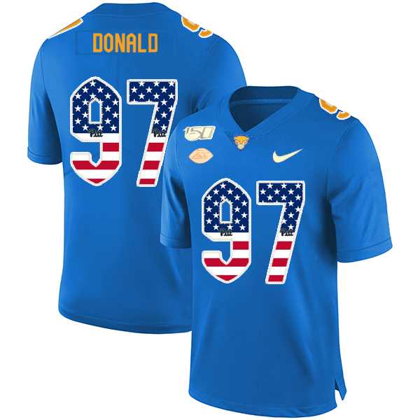 Pittsburgh Panthers 97 Aaron Donald Blue USA Flag 150th Anniversary Patch Nike College Football Jersey Dyin