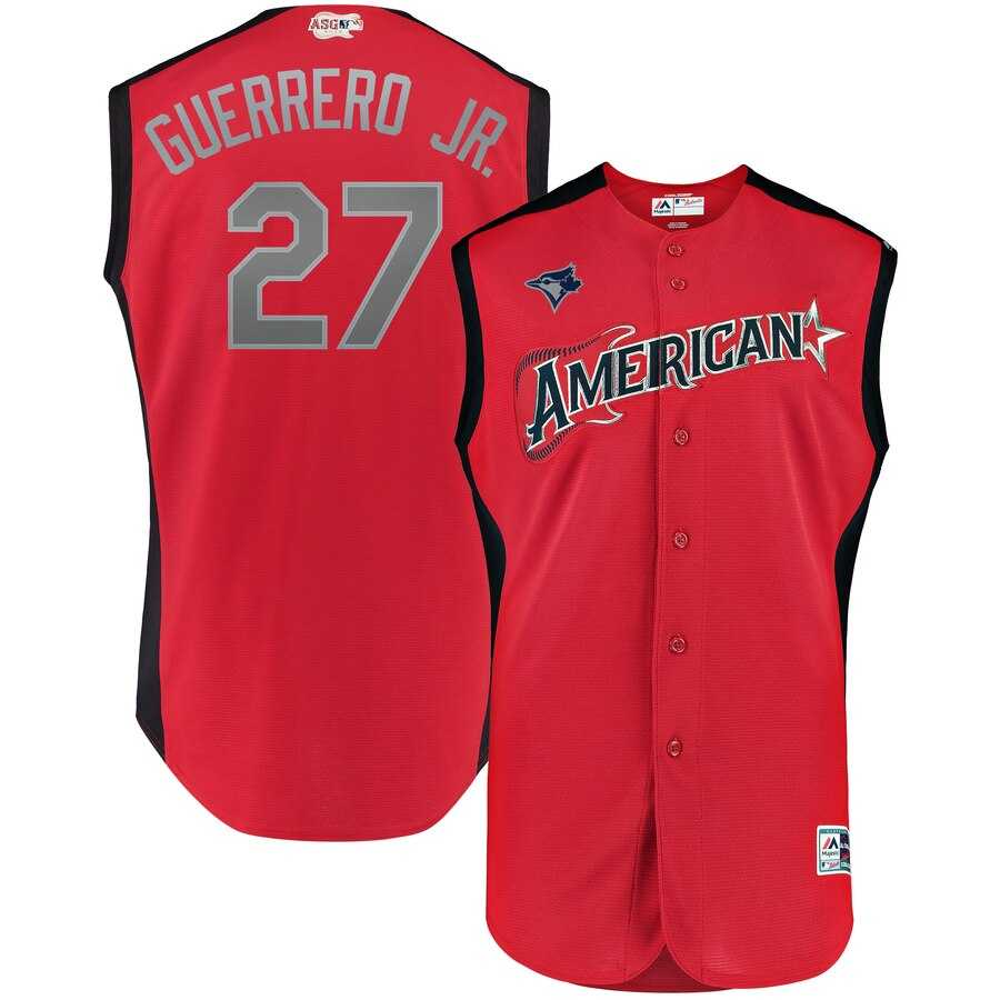 Youth American League 27 Vladimir Guerrero Jr. Red 2019 MLB All Star Game Workout Player Jersey Dzhi