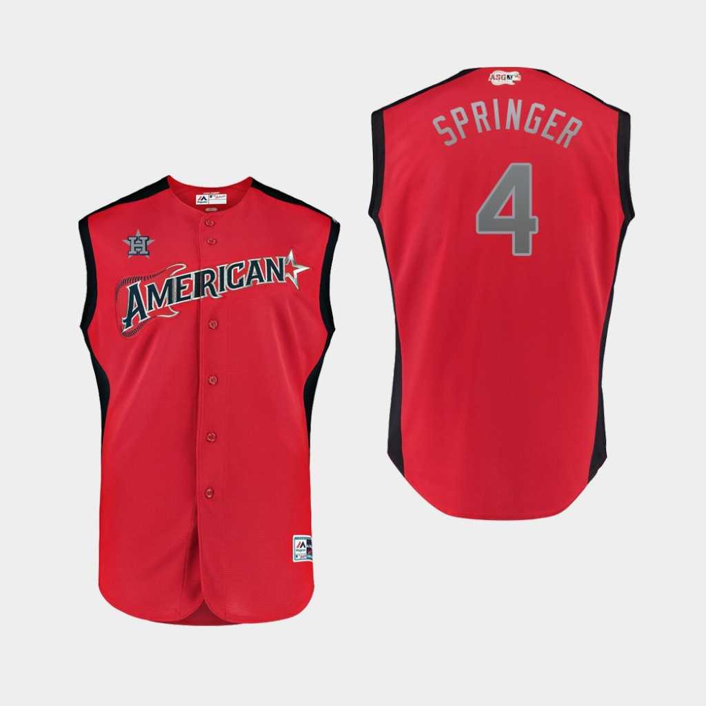 Youth American League 4 George Springer Red 2019 MLB All Star Game Workout Player Jersey Dzhi