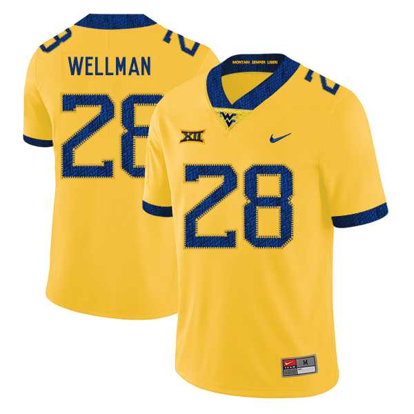 West Virginia Mountaineers 28 Elijah Wellman Yellow College Football Jersey Dzhi