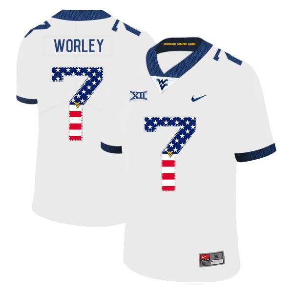 West Virginia Mountaineers 7 Daryl Worley White USA Flag College Football Jersey Dyin