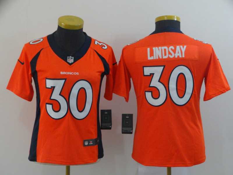 Women Nike Broncos 30 Phillip Lindsay Orange Vapor Untouchable Limited Jersey