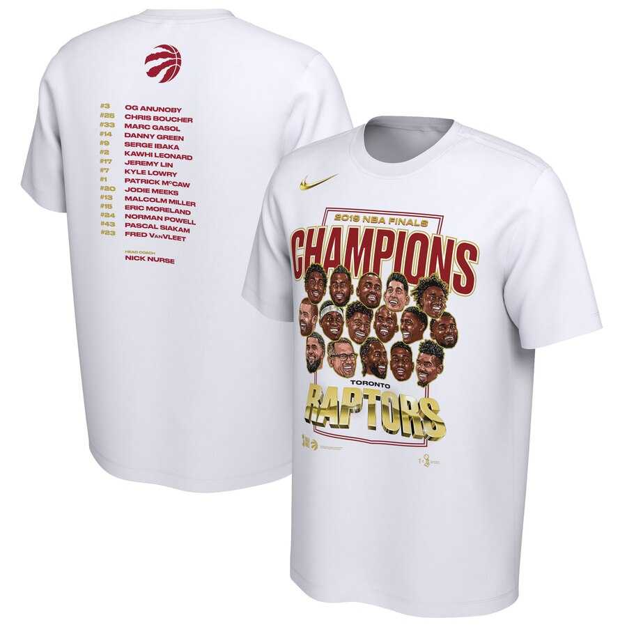 Toronto Raptors Nike 2019 NBA Finals Champions Celebration Roster Performance T Shirt White