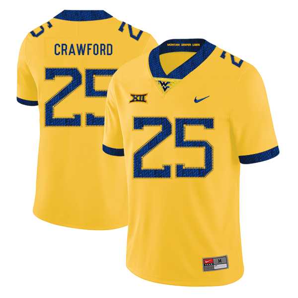 West Virginia Mountaineers 25 Justin Crawford Yellow College Football Jersey Dzhi