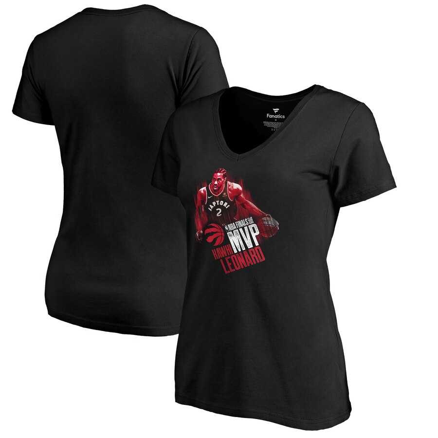 Women's Toronto Raptors 2 Kawhi Leonard Fanatics Branded 2019 NBA Finals MVP V Neck T Shirt Black