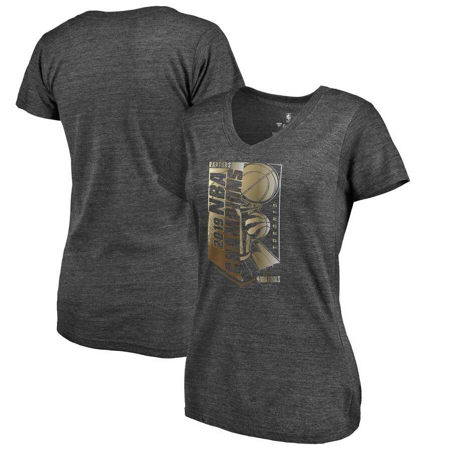 Women's Toronto Raptors Fanatics Branded 2019 NBA Finals Champions Max Bling Gold Luxe T Shirt Heather Charcoal