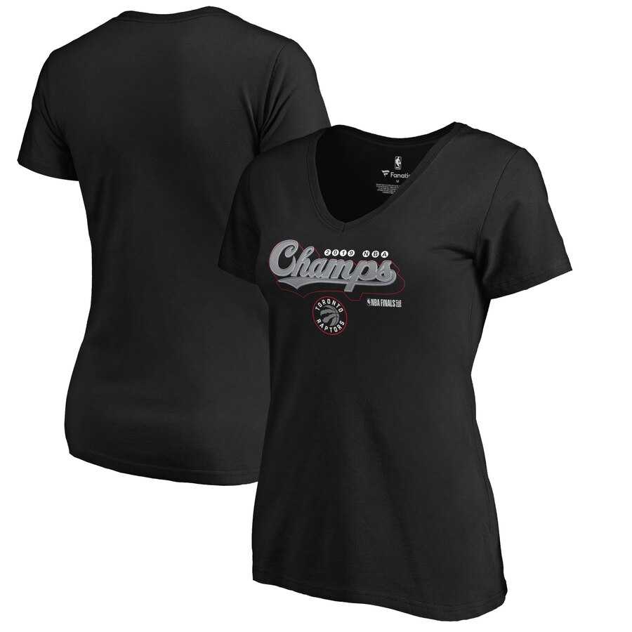 Women's Toronto Raptors Fanatics Branded 2019 NBA Finals Champions Play Your Game V Neck T Shirt Black