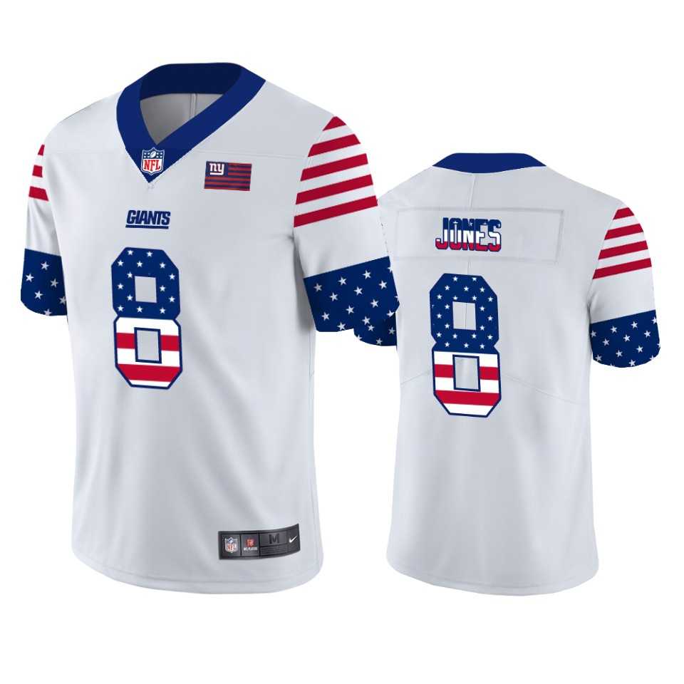 Nike Giants 8 Daniel Jones White USA Flag Fashion Limited Jersey Dyin