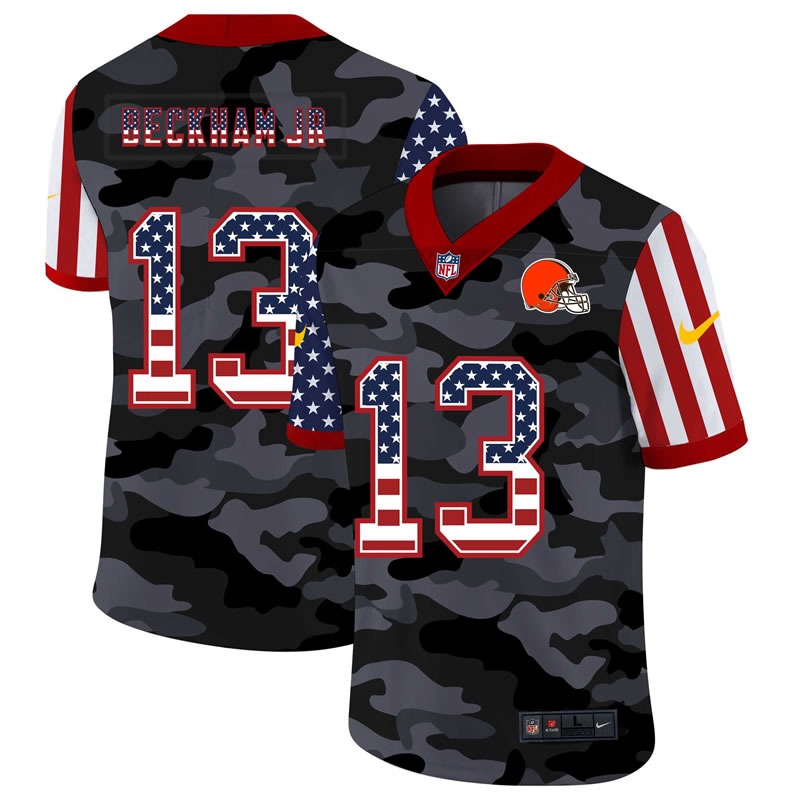 Nike Cleveland Browns 13 Odell Beckham Jr. Camo 2020 USA Flag Salute to Service Limited Jersey zhua